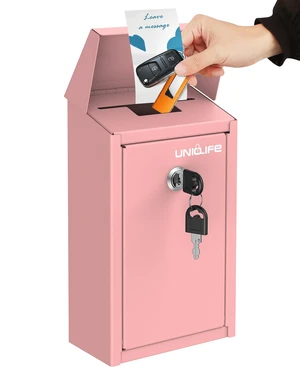 Pink Metal Donation Box, Wall Mounted Mailbox for Outside Safe Suggestion Box with Key Lock, Steel Key Drop Box for Outside, Cash Box for Home Office and Business Pink Metal Donation Box, Wall Mounted Mailbox for Outside Safe Suggestion Box with Key Lock, Steel Key Drop Box for Outside, Cash Box for Home Office and Business
