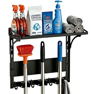 Heavy Duty Magnetic Broom Holder,Anti-slip Magnetic Tool Rack with Top Utility Shelf, Easy Assembly Broom Mop Organizer for Refrigerator Metal Cabinet Laundry Room Kitchen,3-Clamps 4-Hooks Heavy Duty Magnetic Broom Holder,Anti-slip Magnetic Tool Rack with Top Utility Shelf, Easy Assembly Broom Mop Organizer for Refrigerator Metal Cabinet Laundry Room Kitchen,3-Clamps 4-Hooks