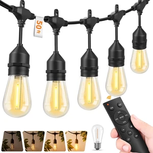 Remote Control Outdoor String Lights Waterproof, 50 FT LED Outside Lights with Shatterproof Bulbs, Dimmable Hanging S14 Lights 3 Modes for Patio Porch Garden pergola Yard Party House Decors Remote Control Outdoor String Lights Waterproof, 50 FT LED Outside Lights with Shatterproof Bulbs, Dimmable Hanging S14 Lights 3 Modes for Patio Porch Garden pergola Yard Party House Decors
