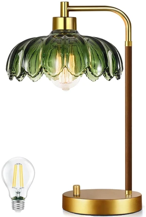 Vintage Table Lamp for Bedroom Living Room,Small Bedside Lamps Dimmable Bedroom Lamp with Glass Green Flower LampShade,Mid Century Modern Mini Nightstand Lamp Gold Boho Side Table Lamp Vintage Table Lamp for Bedroom Living Room,Small Bedside Lamps Dimmable Bedroom Lamp with Glass Green Flower LampShade,Mid Century Modern Mini Nightstand Lamp Gold Boho Side Table Lamp