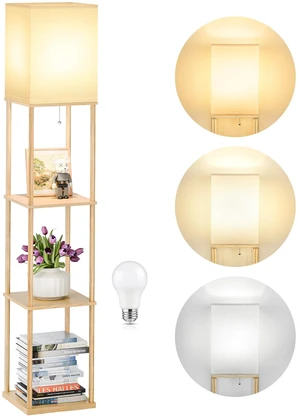 Floor Lamp with Shelves, 3-Tier Square Modern Shelf Lamp 3CCT Bright Bulb Included, Tall Standing Lamps for Living Room Bedroom Office Floor Lamp with Shelves, 3-Tier Square Modern Shelf Lamp 3CCT Bright Bulb Included, Tall Standing Lamps for Living Room Bedroom Office