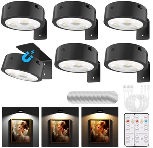 Picture Lights for Wall, Rechargeable Battery Operated Wireless Magnetic Painting Lights with Remote Dimmable and Timer, Wall Decor Lights with 3 Lighting Modes for Art Display (Black, 6Pack) Picture Lights for Wall, Rechargeable Battery Operated Wireless Magnetic Painting Lights with Remote Dimmable and Timer, Wall Decor Lights with 3 Lighting Modes for Art Display (Black, 6Pack)