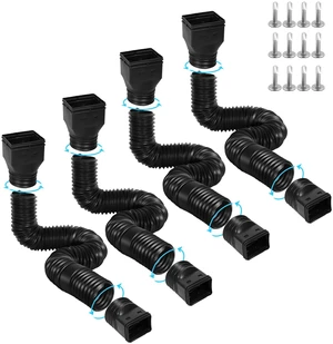 4 Pack Flexible Gutter Downspout Extensions Extendable from 21" to 67", Downspout Extender Comes with Adapters, Thickened Down spout Drain Extension for Rainwater Drainage(Black) 4 Pack Flexible Gutter Downspout Extensions Extendable from 21" to 67", Downspout Extender Comes with Adapters, Thickened Down spout Drain Extension for Rainwater Drainage(Black)