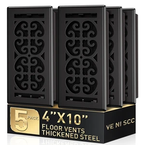 4x10 Floor Register, 5-Pack Black Floor Vent Covers, Thicker Metal Heavy Duty Walkable Decorative Scroll Vent Cover, Quiet, Heat-Resistant & Adjustable Control Lever, Fits 4x10 Duct Opening 4x10 Floor Register, 5-Pack Black Floor Vent Covers, Thicker Metal Heavy Duty Walkable Decorative Scroll Vent Cover, Quiet, Heat-Resistant & Adjustable Control Lever, Fits 4x10 Duct Opening