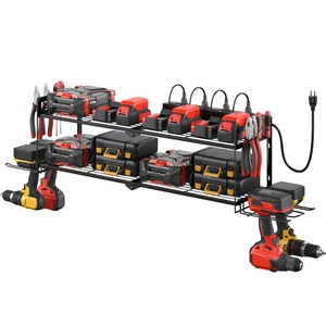 Large Garage Tools Storage with Charging Station. Power Tool Battery Organizer Utility Shelf with Power Strip. 4 Drills Holder Wall Mount Rack Large Garage Tools Storage with Charging Station. Power Tool Battery Organizer Utility Shelf with Power Strip. 4 Drills Holder Wall Mount Rack