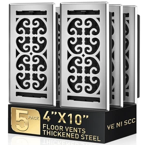 Floor Register 4x10, Satin Nickel Floor Vent Covers for Home Floor, 5-Pack Heavy Duty Walkable Decorative Scroll Air Vent Cover, Thicker Metal Floor Register, Easy Adjust Airflow Damper, HVAC Vents Floor Register 4x10, Satin Nickel Floor Vent Covers for Home Floor, 5-Pack Heavy Duty Walkable Decorative Scroll Air Vent Cover, Thicker Metal Floor Register, Easy Adjust Airflow Damper, HVAC Vents