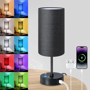 Table Lamp with 3 CCT (3000K/4500K/6500K), Stepless Dimmable Bedside Lamp with 7 Color Changing, Modern Nightstand Light with Black Shade for Bedroom, Kids Room, Home, Office Table Lamp with 3 CCT (3000K/4500K/6500K), Stepless Dimmable Bedside Lamp with 7 Color Changing, Modern Nightstand Light with Black Shade for Bedroom, Kids Room, Home, Office