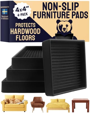 Square Caster Cups - 4 in Black, 4 Pack, Non-Slip Heavy-duty rubber caster cups - Use for bed, sofa & chair legs on hardwood, stop sliding Square Caster Cups - 4 in Black, 4 Pack, Non-Slip Heavy-duty rubber caster cups - Use for bed, sofa & chair legs on hardwood, stop sliding