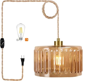 Plug in Pendant Light Hanging Lights with in Cord Mid Century Modern Gold Hanging Lamp Flower Glass Amber Vintage Dimmable Chandelier Ceiling Fixture for Living Room,Kitchen,Boho Plug in Pendant Light Hanging Lights with in Cord Mid Century Modern Gold Hanging Lamp Flower Glass Amber Vintage Dimmable Chandelier Ceiling Fixture for Living Room,Kitchen,Boho