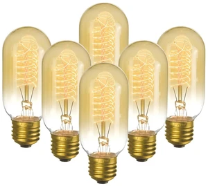 6-Pack Edison Light Bulbs 40 Watt Dimmable T45 Vintage Warm Bulbs Antique Vintage Old Fashioned E26 Incandescent Light Bulbs, Amber Warm White, 110V 190LM 2200K Edison Bulbs for Bedroom&Cafe 6-Pack Edison Light Bulbs 40 Watt Dimmable T45 Vintage Warm Bulbs Antique Vintage Old Fashioned E26 Incandescent Light Bulbs, Amber Warm White, 110V 190LM 2200K Edison Bulbs for Bedroom&Cafe