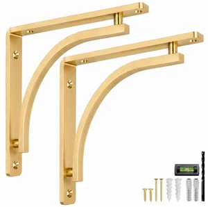 Classic Brass Heavy Duty Shelf Brackets 12 inch by Gold L Bracket, Wall Mounted Support, Shelving Metal Bracket, Decorative Shelf Brackets, with Hardware Included, Set of 2 Classic Brass Heavy Duty Shelf Brackets 12 inch by Gold L Bracket, Wall Mounted Support, Shelving Metal Bracket, Decorative Shelf Brackets, with Hardware Included, Set of 2