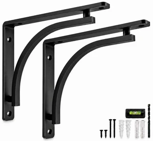 Classic Black Heavy Duty Shelf Brackets 12 inch by L Bracket, Wall Mounted Support, Shelving Metal Bracket, Decorative Shelf Brackets, with Hardware Included, Set of 2 Classic Black Heavy Duty Shelf Brackets 12 inch by L Bracket, Wall Mounted Support, Shelving Metal Bracket, Decorative Shelf Brackets, with Hardware Included, Set of 2