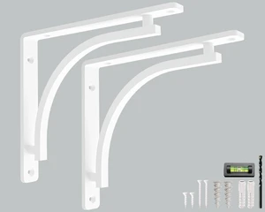 Classic White Heavy Duty Shelf Brackets 12 inch by L Bracket, Wall Mounted Support, Shelving Metal Bracket, Decorative Shelf Brackets, with Hardware Included, Set of 2 Classic White Heavy Duty Shelf Brackets 12 inch by L Bracket, Wall Mounted Support, Shelving Metal Bracket, Decorative Shelf Brackets, with Hardware Included, Set of 2