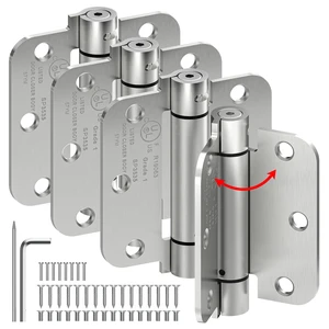 4-Pack 3.5 Inch Self Closing Door Hinges,5/8" Radius Corners,Brushed Nickel Auto Spring Loaded Door Hinges, Adjustable Tension for Exterior,Garage, Front Back Door,Left Right Hand Door,UL Listed 4-Pack 3.5 Inch Self Closing Door Hinges,5/8" Radius Corners,Brushed Nickel Auto Spring Loaded Door Hinges, Adjustable Tension for Exterior,Garage, Front Back Door,Left Right Hand Door,UL Listed