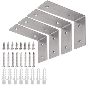 Heavy Duty L Brackets, 5×3×1.8 in Shelf Brackets, Brushed Nickel 3mm Thick Stainless Steel, 55 LB Load Capacity, Wide Support Design, Easy Installation, Includes Hardware, 4 Pack Heavy Duty L Brackets, 5×3×1.8 in Shelf Brackets, Brushed Nickel 3mm Thick Stainless Steel, 55 LB Load Capacity, Wide Support Design, Easy Installation, Includes Hardware, 4 Pack