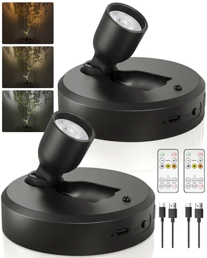 2-Pack Spotlight Indoor, Rechargeable Battery Picture Lights, Wireless Uplights with Remote, Dimmable, 3 Color Temperatures, Timer, Accent Lighting for Plants, Trees, Art, Displays 2-Pack Spotlight Indoor, Rechargeable Battery Picture Lights, Wireless Uplights with Remote, Dimmable, 3 Color Temperatures, Timer, Accent Lighting for Plants, Trees, Art, Displays