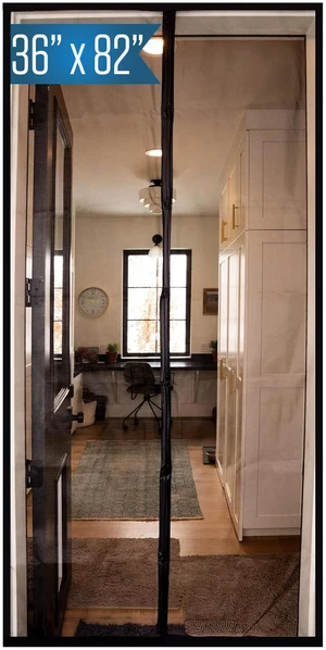 Magnetic Screen Door for Standard Doors, 36" x 82" Black Trim, Black Mesh, Heavy Duty Fiberglass, Self Closing Magnetic Seal, Pet & Kid Friendly, Fits Standard 36" x 82" Doors Magnetic Screen Door for Standard Doors, 36" x 82" Black Trim, Black Mesh, Heavy Duty Fiberglass, Self Closing Magnetic Seal, Pet & Kid Friendly, Fits Standard 36" x 82" Doors