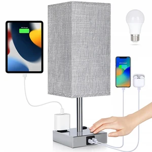 Bedside Lamp with USB Ports - Touch Control Table Lamp for Bedroom with USB C+A Charging Ports & AC Outlets, 3 Way Dimmable Nightstand Light for Living Room (LED Bulb Included, Chrome - Grey) Bedside Lamp with USB Ports - Touch Control Table Lamp for Bedroom with USB C+A Charging Ports & AC Outlets, 3 Way Dimmable Nightstand Light for Living Room (LED Bulb Included, Chrome - Grey)