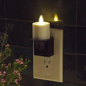 Flameless Candle Nightlight w/Dusk to Dawn Light Dark Auto Sensor, Black Wall Plug Indoor Night LED Light w/Real-Flame Effect Technology, Bathroom Bedroom Hallway, No Remote Needed Flameless Candle Nightlight w/Dusk to Dawn Light Dark Auto Sensor, Black Wall Plug Indoor Night LED Light w/Real-Flame Effect Technology, Bathroom Bedroom Hallway, No Remote Needed