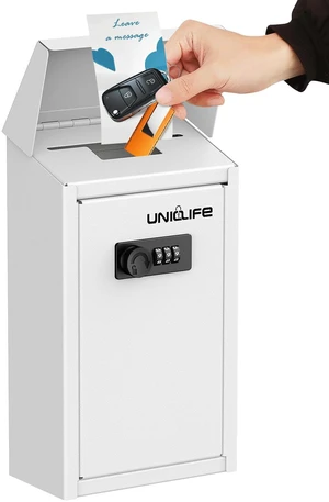 Cash Box with Combination Lock, Wall Mounted Mailbox for Outside White Code Lock Box, Metal Donation Box with Top Slot, Suggestion Box for Office and Business Cash Box with Combination Lock, Wall Mounted Mailbox for Outside White Code Lock Box, Metal Donation Box with Top Slot, Suggestion Box for Office and Business