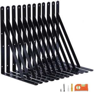 12-Pack 16 Inch Heavy Duty Shelf Brackets, Large Wall Bracket for Floating Shelves, 90 Degree Triangle Large L Bracket, Black Powder-Coated Steel 12-Pack 16 Inch Heavy Duty Shelf Brackets, Large Wall Bracket for Floating Shelves, 90 Degree Triangle Large L Bracket, Black Powder-Coated Steel
