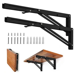 Folding Shelf Brackets, 22 Inch 2 Pcs Black Stainless Steel Collapsible Bracket Design, for Bench Table, Shelf Hinge Wall Mounted Space Saving DIY Bracket Folding Shelf Brackets, 22 Inch 2 Pcs Black Stainless Steel Collapsible Bracket Design, for Bench Table, Shelf Hinge Wall Mounted Space Saving DIY Bracket