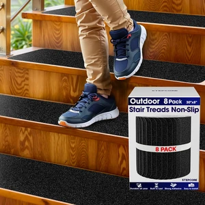 Outdoor Stair Treads Non Slip 30" x 8" 8-Pack Waterproof 80-Grit Grip Strips for Wooden Steps Anti Slip & Anti Skid Step Treads by Outdoor Stair Treads Non Slip 30" x 8" 8-Pack Waterproof 80-Grit Grip Strips for Wooden Steps Anti Slip & Anti Skid Step Treads by