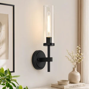 Hardwired Wall Sconces, Matte Black Bathroom Sconces with Clear Glass, Modern Wall Light Fixtures for Bathroom Mirror Vanity, Living Room, Bedroom, Hallway, Stairway, Cabinet, Foyer Hardwired Wall Sconces, Matte Black Bathroom Sconces with Clear Glass, Modern Wall Light Fixtures for Bathroom Mirror Vanity, Living Room, Bedroom, Hallway, Stairway, Cabinet, Foyer
