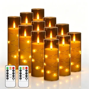 12 Pack Gray Acrylic Flameless Taper Candles, Flickering Black Wick LED Candles with Surrounding Fairy String Lights, Heat Resistant ABS Candles, 2 Remotes, Assorted 5-8 Inch for Indoor Outdoor Decor 12 Pack Gray Acrylic Flameless Taper Candles, Flickering Black Wick LED Candles with Surrounding Fairy String Lights, Heat Resistant ABS Candles, 2 Remotes, Assorted 5-8 Inch for Indoor Outdoor Decor