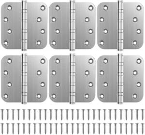 Ball Bearing Door Hinges, 4 x 4 Inches, Brushed Nickel, 6 Pack 5/8" Radius Corner, Heavy Duty Stainless Steel, Smooth and Quiet, Non Removable Pin Ball Bearing Door Hinges, 4 x 4 Inches, Brushed Nickel, 6 Pack 5/8" Radius Corner, Heavy Duty Stainless Steel, Smooth and Quiet, Non Removable Pin
