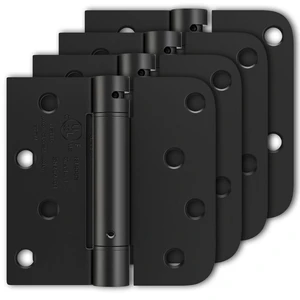 4 Pack Self Closing Door Hinges 4 Inch, Matte Black Spring Loaded Hinges with Square & 5/8" Radius Corners, Adjustable Tension for Garage, Front Door, for Left and Right Hand Door, UL Listed 4 Pack Self Closing Door Hinges 4 Inch, Matte Black Spring Loaded Hinges with Square & 5/8" Radius Corners, Adjustable Tension for Garage, Front Door, for Left and Right Hand Door, UL Listed
