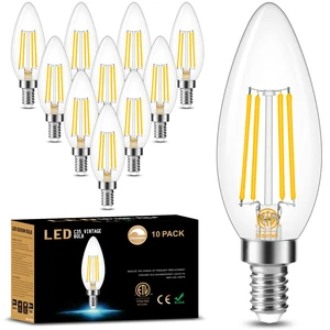 10 Pack Dimmable E12 LED Candelabra Bulb 3000K Soft White 60W 600LM CRI 85+ AC 120V Type B Bulb for Chandeliers, Ceiling Fans, Clear Glass Candle Shape, Vintage Filament 10 Pack Dimmable E12 LED Candelabra Bulb 3000K Soft White 60W 600LM CRI 85+ AC 120V Type B Bulb for Chandeliers, Ceiling Fans, Clear Glass Candle Shape, Vintage Filament