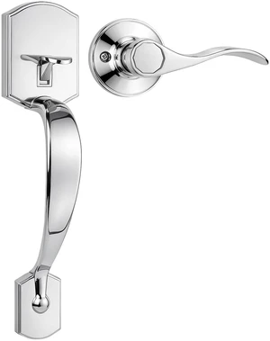 Bright Chrome Front Door Handle,Upgated Entry Door Handle with Accent Wave Door Lever,Single Cylinder Front Door Handleset for Home Security Bright Chrome Front Door Handle,Upgated Entry Door Handle with Accent Wave Door Lever,Single Cylinder Front Door Handleset for Home Security
