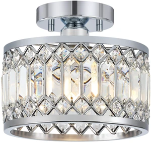 Crystal Chrome Ceiling Light, 1-Light Semi Flush Light Fixture, 9 in Flush Mount Hallway Chandelier, Small Light Fixture Ceiling Mount, Modern Ceiling Lamp for Entryway Closet, Bulb Not Included Crystal Chrome Ceiling Light, 1-Light Semi Flush Light Fixture, 9 in Flush Mount Hallway Chandelier, Small Light Fixture Ceiling Mount, Modern Ceiling Lamp for Entryway Closet, Bulb Not Included