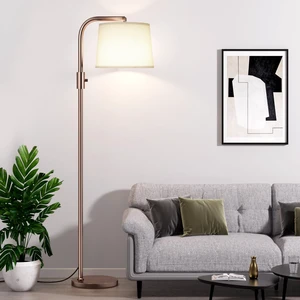 Fully Dimmable Floor Lamp with 9W LED Bulb - Standing Lamp for Living Room with Adjustable Head, Modern Tall Light with Rotary Switch for Office, Brown and White Fully Dimmable Floor Lamp with 9W LED Bulb - Standing Lamp for Living Room with Adjustable Head, Modern Tall Light with Rotary Switch for Office, Brown and White