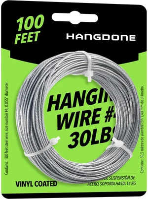 Coated Picture Hanging Wire #4 30lbs Capacity 100ft 16 Gauge Vinyl-Coated Steel | Flexible & Strong | For Frames, Mirrors & Wall Décor Coated Picture Hanging Wire #4 30lbs Capacity 100ft 16 Gauge Vinyl-Coated Steel | Flexible & Strong | For Frames, Mirrors & Wall Décor