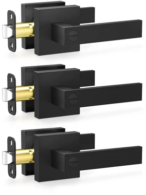 3 Pack Black Door Handles, Privacy Interior Door Knobs with Lock Heavy Duty Keyless Door Locks for Bedroom Bathroom, Square Door Lever Locksets, Reversible for Left & Right Handled Doors 3 Pack Black Door Handles, Privacy Interior Door Knobs with Lock Heavy Duty Keyless Door Locks for Bedroom Bathroom, Square Door Lever Locksets, Reversible for Left & Right Handled Doors