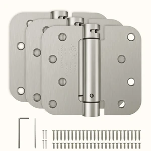 3 Pack Self Closing Door Hinges Brushed Nickel 4 Inch Spring Loaded Hinges with 5/8'' Radius Corners Adjustable Tension for Garage, Front Back Door, UL Listed, for Left and Right Hand Door 3 Pack Self Closing Door Hinges Brushed Nickel 4 Inch Spring Loaded Hinges with 5/8'' Radius Corners Adjustable Tension for Garage, Front Back Door, UL Listed, for Left and Right Hand Door