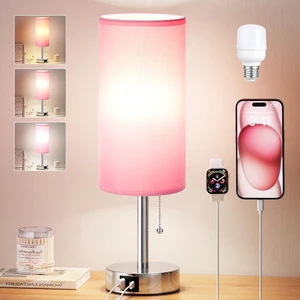 Pink Bedside Table Lamp for Bedroom - Small Nightstand Lamp for Girls 3 Color Temp, USB A+C Ports, LED Bulb Included, Soft Pink Fabric Shade, Sleek Silver Metal Base, 14" Desk Lamp for Kids Dorm Pink Bedside Table Lamp for Bedroom - Small Nightstand Lamp for Girls 3 Color Temp, USB A+C Ports, LED Bulb Included, Soft Pink Fabric Shade, Sleek Silver Metal Base, 14" Desk Lamp for Kids Dorm