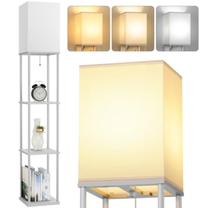 Floor Lamp with Shelves, 3-Tier Modern Square Bookshelf Standing Lamp Grey 3 Color Temperature Bulb Included, Pull Chain Tall Lamp for Living Room Bedroom Corner Office Apartment Decor Floor Lamp with Shelves, 3-Tier Modern Square Bookshelf Standing Lamp Grey 3 Color Temperature Bulb Included, Pull Chain Tall Lamp for Living Room Bedroom Corner Office Apartment Decor