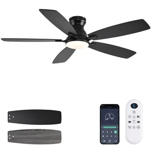 Ceiling Fans with Lights, 52 Inch Low Profile Ceiling Fan with Light and Remote Control, Flush Mount, DC Reversible Motor, Noiseless, Black 6 Speeds Ceiling Fan for Bedroom Ceiling Fans with Lights, 52 Inch Low Profile Ceiling Fan with Light and Remote Control, Flush Mount, DC Reversible Motor, Noiseless, Black 6 Speeds Ceiling Fan for Bedroom