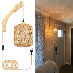 Rattan Wall Lamp with Plug in Cord Hand Woven Plug in Wall Sconces Paper Rope Wall Light Farmhouse Wall Sconce Wall Mounted Light Boho Wall Sconces Wall Lighting for Bedroom Living Room Rattan Wall Lamp with Plug in Cord Hand Woven Plug in Wall Sconces Paper Rope Wall Light Farmhouse Wall Sconce Wall Mounted Light Boho Wall Sconces Wall Lighting for Bedroom Living Room