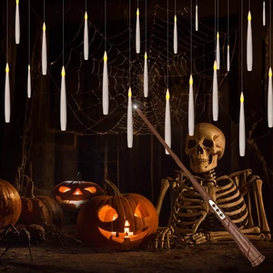 20Pcs Floating Candle with Wand Remote, 6/18H Timer, Halloween Decor Flickering Warm Light, 6.1" Flameless Taper Magic Hanging Candles, Christmas Window Wedding Party Decorations (White) 20Pcs Floating Candle with Wand Remote, 6/18H Timer, Halloween Decor Flickering Warm Light, 6.1" Flameless Taper Magic Hanging Candles, Christmas Window Wedding Party Decorations (White)