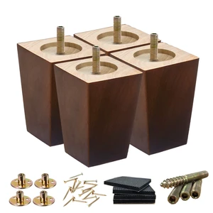 4 Inch Wood Couch Legs Square Furniture Feet for Sofa Chair, 4 Pack 1500lbs heavy duty taper; fits dresser, bed, cabinet; includes M8 & 5/16 bolts; rubber floor protectors; brown finish 4 Inch Wood Couch Legs Square Furniture Feet for Sofa Chair, 4 Pack 1500lbs heavy duty taper; fits dresser, bed, cabinet; includes M8 & 5/16 bolts; rubber floor protectors; brown finish