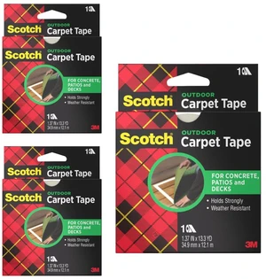 Scotch Double-Sided Carpet Tape 1.3 in x 40 ft Rolls - 3 Pack Heavy Duty, Indoor/Outdoor, Non-Slip Adhesive, For Hardwood, Vinyl, Tile & Concrete, Rug Gripper for Area Rugs and Mats Scotch Double-Sided Carpet Tape 1.3 in x 40 ft Rolls - 3 Pack Heavy Duty, Indoor/Outdoor, Non-Slip Adhesive, For Hardwood, Vinyl, Tile & Concrete, Rug Gripper for Area Rugs and Mats