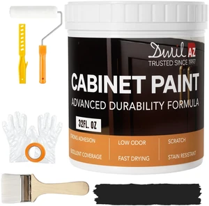 Cabinet Paint, Water Based Kitchen Cabinet Paint, Black Furniture Paint, Wood Paint, Low Odor, Fast Drying, Semi-Gloss, 32oz Black Cabinet Paint, Water Based Kitchen Cabinet Paint, Black Furniture Paint, Wood Paint, Low Odor, Fast Drying, Semi-Gloss, 32oz Black