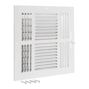 10 x 10 Inch (Duct Opening) Air Vent Cover for Wall or Ceiling, Four-Way Ventilation Register, Solid Steel HVAC Register Cover, White, 61619 10 x 10 Inch (Duct Opening) Air Vent Cover for Wall or Ceiling, Four-Way Ventilation Register, Solid Steel HVAC Register Cover, White, 61619