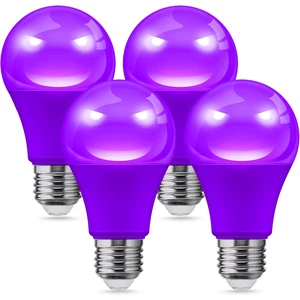 Halloween Purple Light Bulbs Outdoor, A19 E26 Porch Lights 6W Dusk to Dawn Sensor, 40W Equivalent, Purple Colored Light Bulb, Auto-On/Off E26 Base for Party Patio Backyard Indoor, 4 Pack Halloween Purple Light Bulbs Outdoor, A19 E26 Porch Lights 6W Dusk to Dawn Sensor, 40W Equivalent, Purple Colored Light Bulb, Auto-On/Off E26 Base for Party Patio Backyard Indoor, 4 Pack