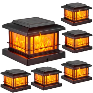 Flickering Flame Solar Post Cap Lights Outdoor, Black Post Lights with 3 Color Temperature, Fits 3.5" 4" 4.5" 5" Wood/Vinyl Posts, IP64 Waterproof Fence Deck Lights for Garden Patio Yard 6 Pack Flickering Flame Solar Post Cap Lights Outdoor, Black Post Lights with 3 Color Temperature, Fits 3.5" 4" 4.5" 5" Wood/Vinyl Posts, IP64 Waterproof Fence Deck Lights for Garden Patio Yard 6 Pack