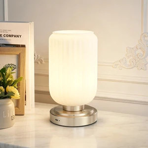 Cordless Table Lamp for Bedroom, Touch Stepless Dimmable 7500mAh Rechargeable Battery, White Glass Shade, Nickel Base, Bulb Included, Modern Wireless Lamp for Desk, Living Room Cordless Table Lamp for Bedroom, Touch Stepless Dimmable 7500mAh Rechargeable Battery, White Glass Shade, Nickel Base, Bulb Included, Modern Wireless Lamp for Desk, Living Room